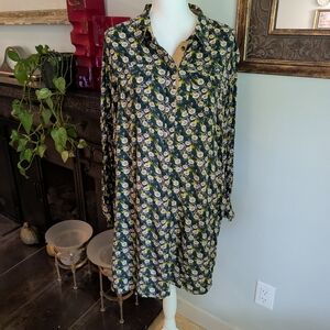 Evy's Tree The Amy Shirt Dress Wms XL? Green Floral Button Neckline Pockets 159
